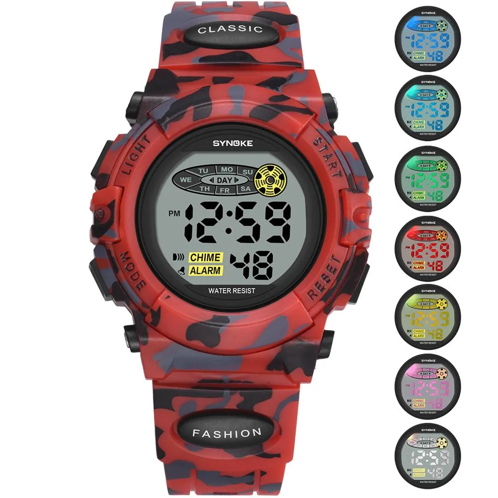 Panars Fashion Kids kijkt sport voor sportkinderen led kleurrijke lichten 12 24 uur camouflage relogio infantil boy student340v