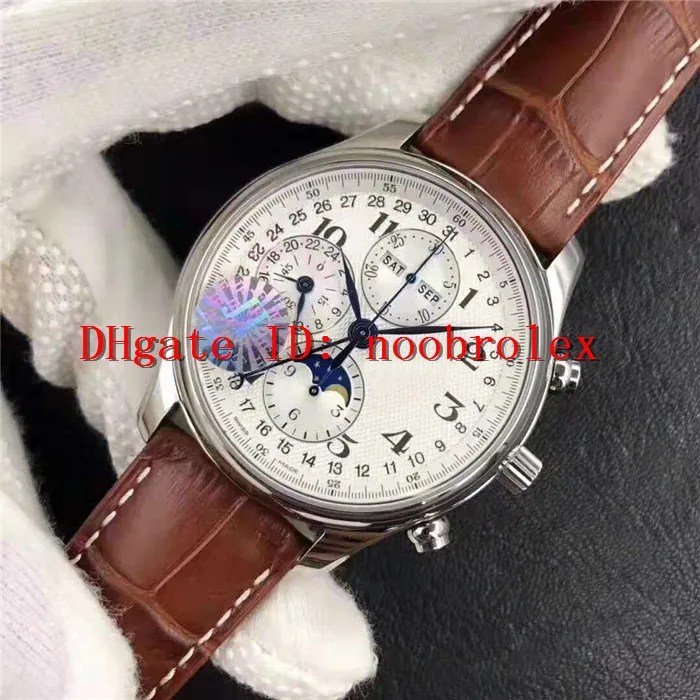 JF Master Mens Watch Moonphase ETA 7751 Otomatik Kronograf Mekanik 28800 VPH Yıllık Takvim 316L Çelik Safir İtalya Leath258v