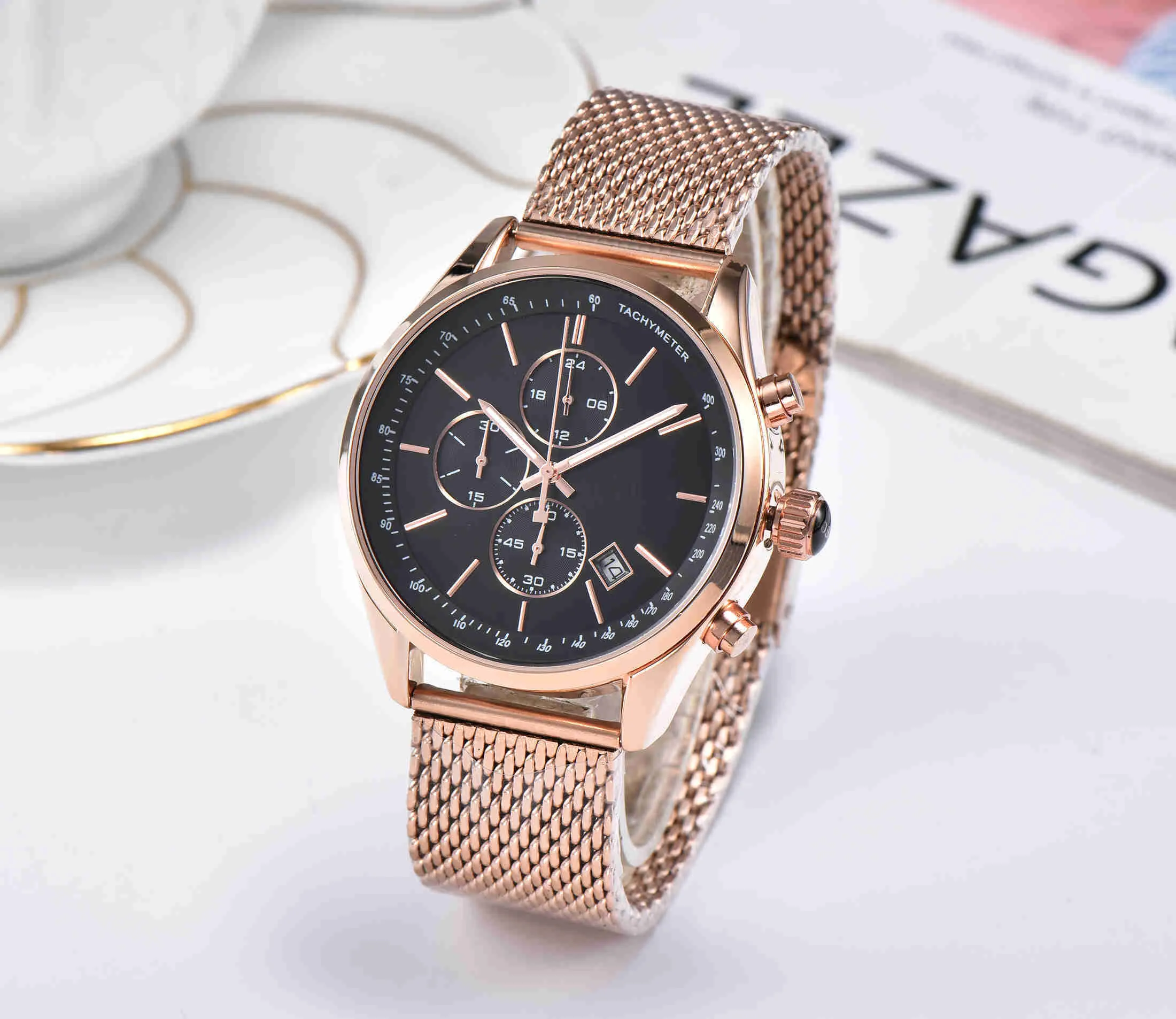 2021 Luxury Mens Watches All Pointer Work Functional Chronograph Quartz Watch rostfritt stål Rem Waterproof Designer Stop Watch258Q