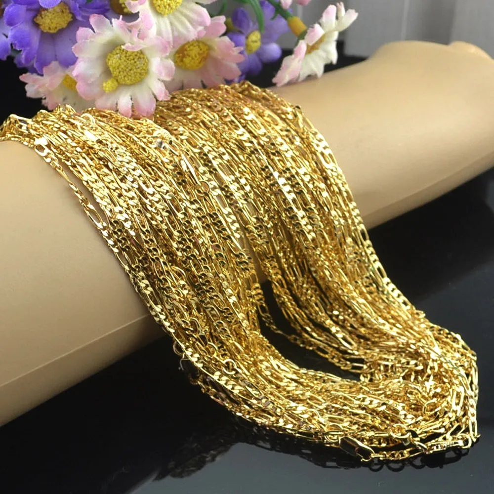 Gold 2 mm Taille Collier Figaro 16-30 pouces Femme Femme Femme Femme simple Chaîne de pulls