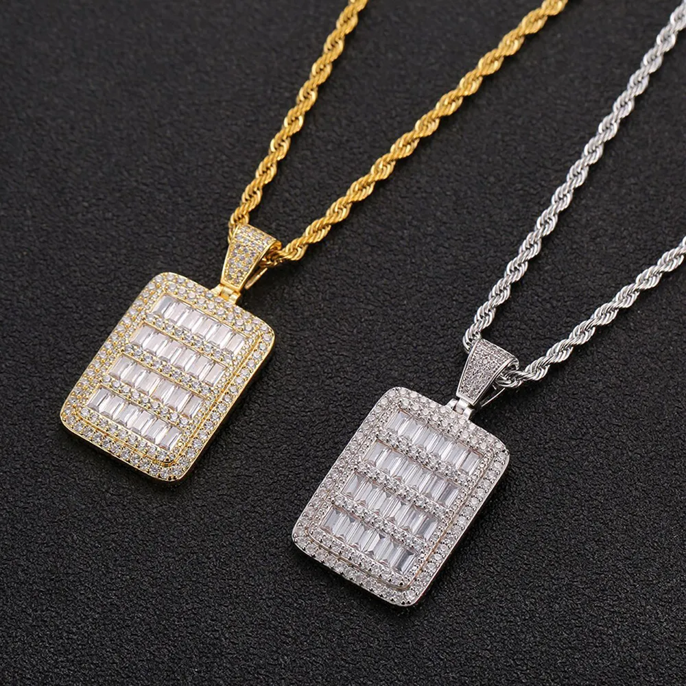 Ny Bling Cage Dog Tag Halsband Pendant Herr Hip Hop Jewelry Steel Rope Chain Gold Color Full Cubic Zircon för Gift2507