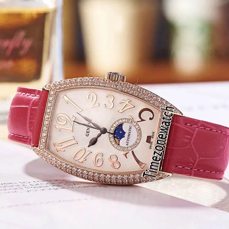 Новая женская коллекция CINTReE CURVEX 7500 Розовое золото с бриллиантами Безель Серебристый текстурированный циферблат Фаза Луны Швейцарские кварцевые женские часы L237F