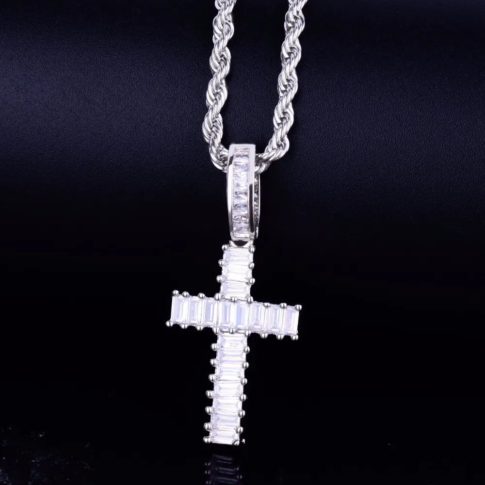 Ice Out – collier carré en Zircon pour hommes, pendentif croix, Rock Street, Hip Hop, bijoux trois couleurs, cadeau 208A