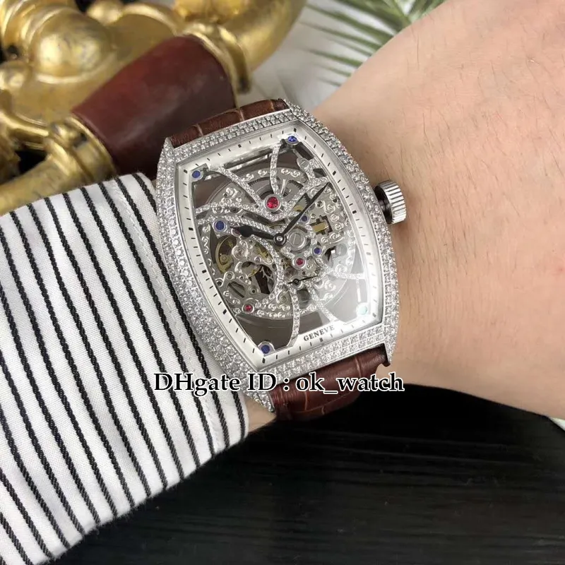 Alta qualidade 8880 b s6 sqt d coleção masculina moldura de diamante esqueleto dial tourbillon automático relógio masculino caso ouro rosa leat270r