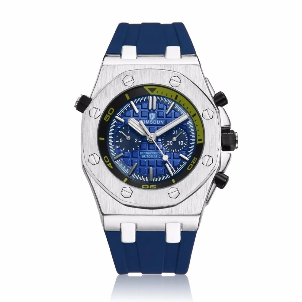 Kimsdun deportes relojes para hombre de primeras marcas de lujo de caucho genuino mecánico automático reloj de hombre relojes masculinos clásicos de alta calidad Watc J1987