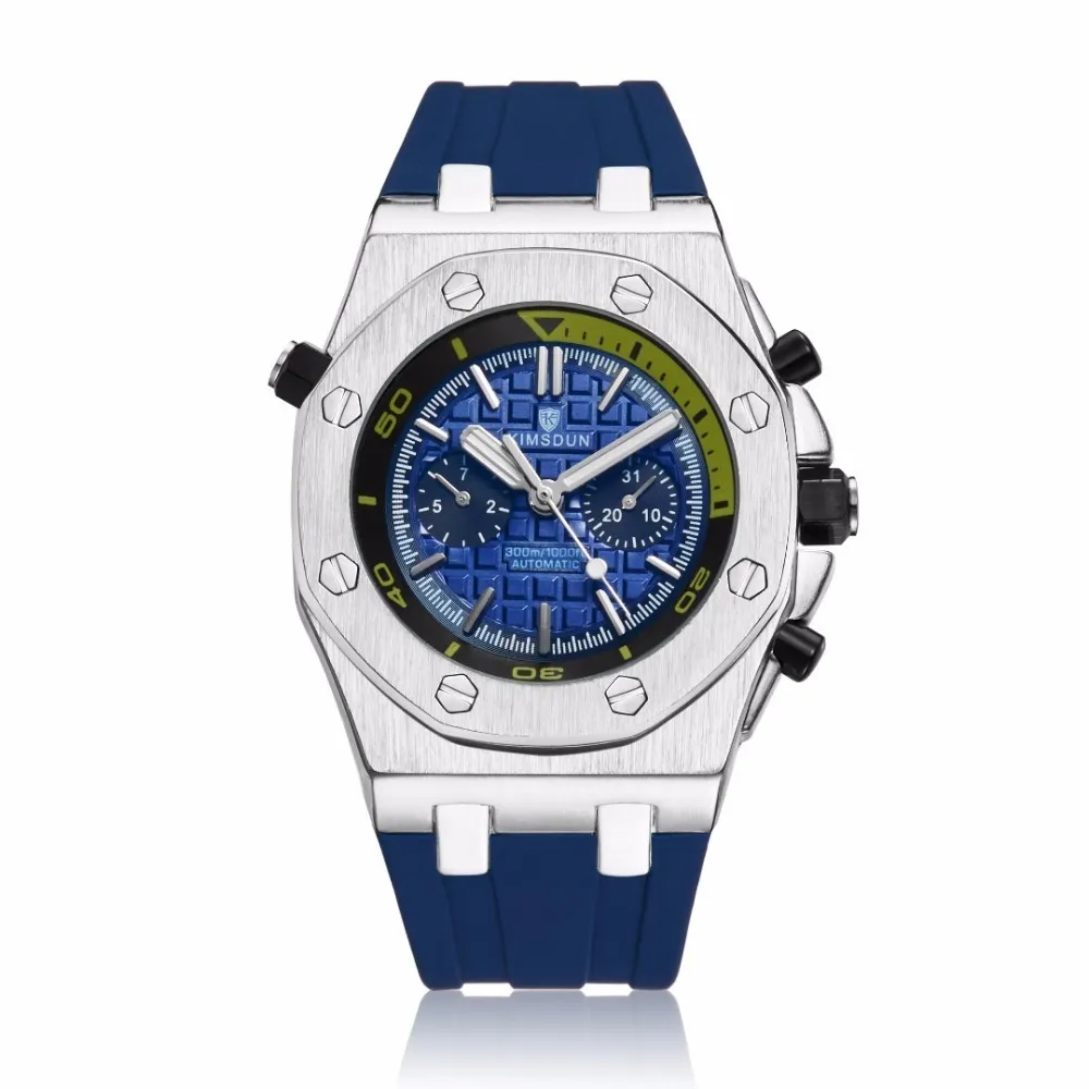 Kimsdun Sports Mens 시계 최고의 브랜드 고급 고무 자동 기계 남성 시계 클래식 남성 시계 고품질 WATC J268S