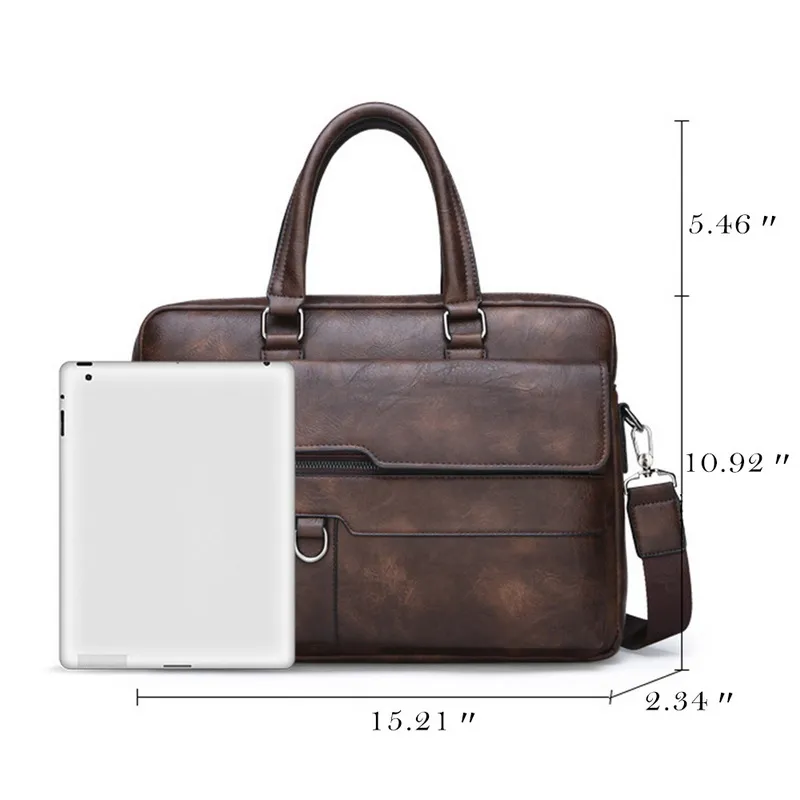 SHUJIN Retro Men PU Leather Black Briefcase Business Men Handbags Male Vintage Shoulder Messenger Bag Large Laptop Handbags1256G