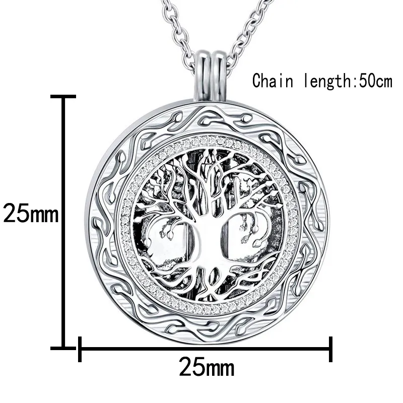 Runde Urnen-Halskette „Baum des Lebens“ – Anhänger für Asche-Gedenk-Andenken, Schmuck für Asche – Trichter-Set im Lieferumfang enthalten323e