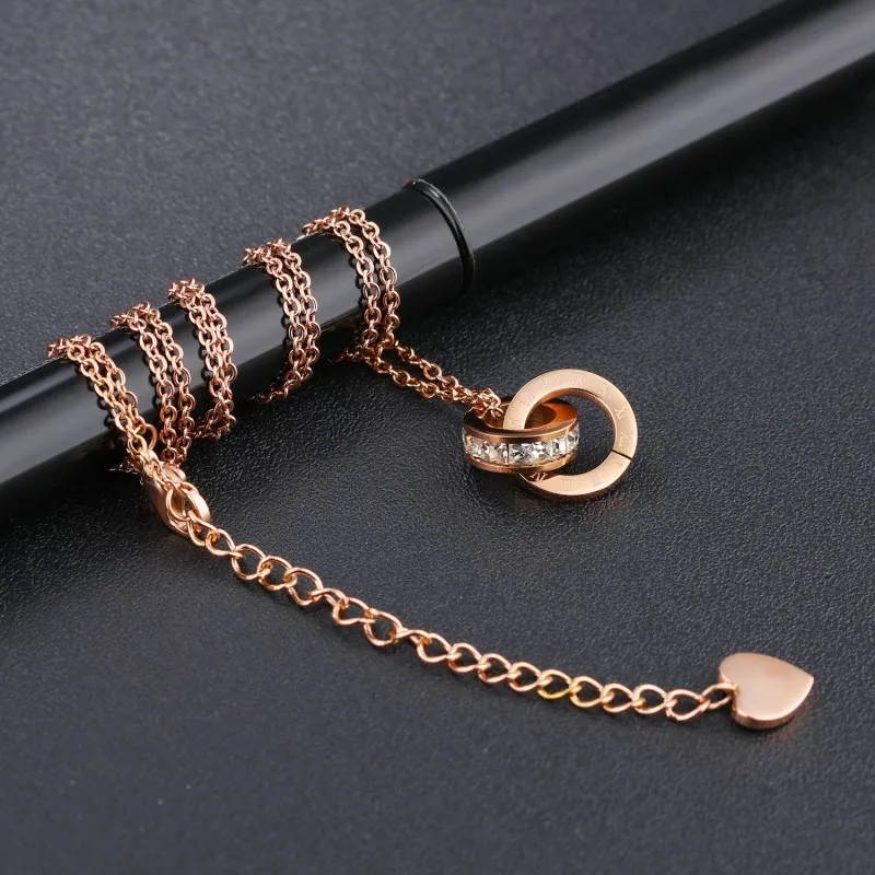 Lock Your Love Halsketten RingCircles Anhänger 18 Karat Roségold Zirkon Kreative einzigartige Designer-Accessoires für Frauen Damenschmuck N221T