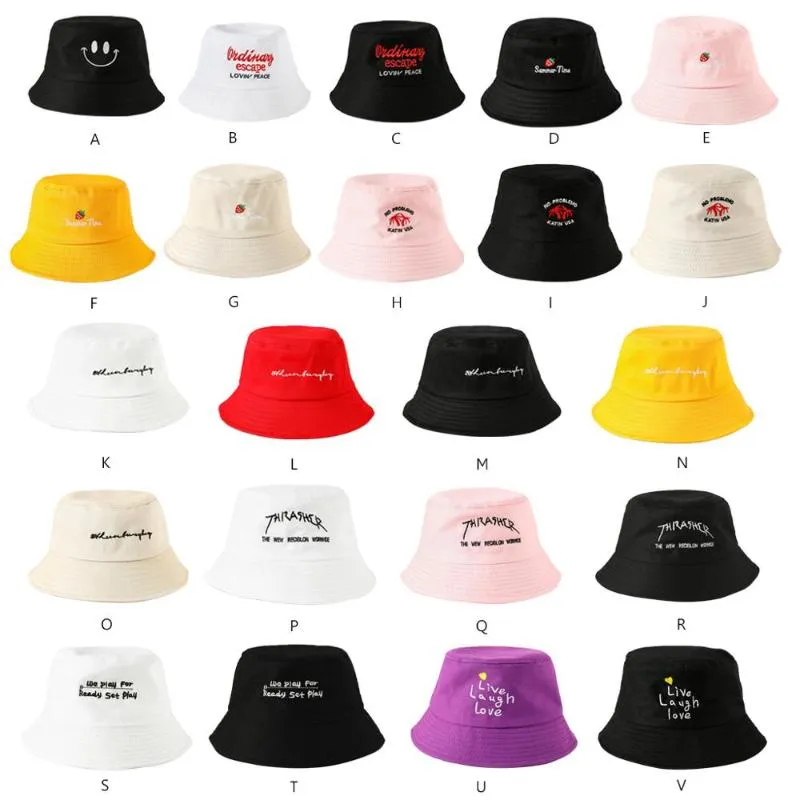 22 couleurs femmes filles drôles lettre de broderie largeur bucket chapeau d'été décontracté harajuku étudiant hip hop sport pêcheur cap271o