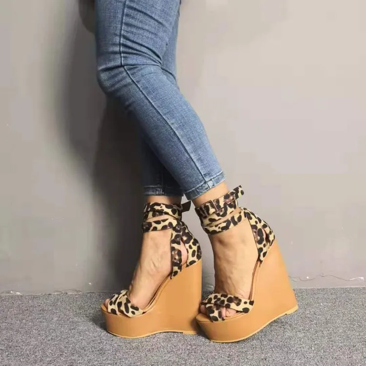 Rontic New Fashion Women Platform Sandalen Sexy Wedges Hoge Heels Sandalen Open Toe Leopard Party Shoes Women Us Us Plus Maat 5-15