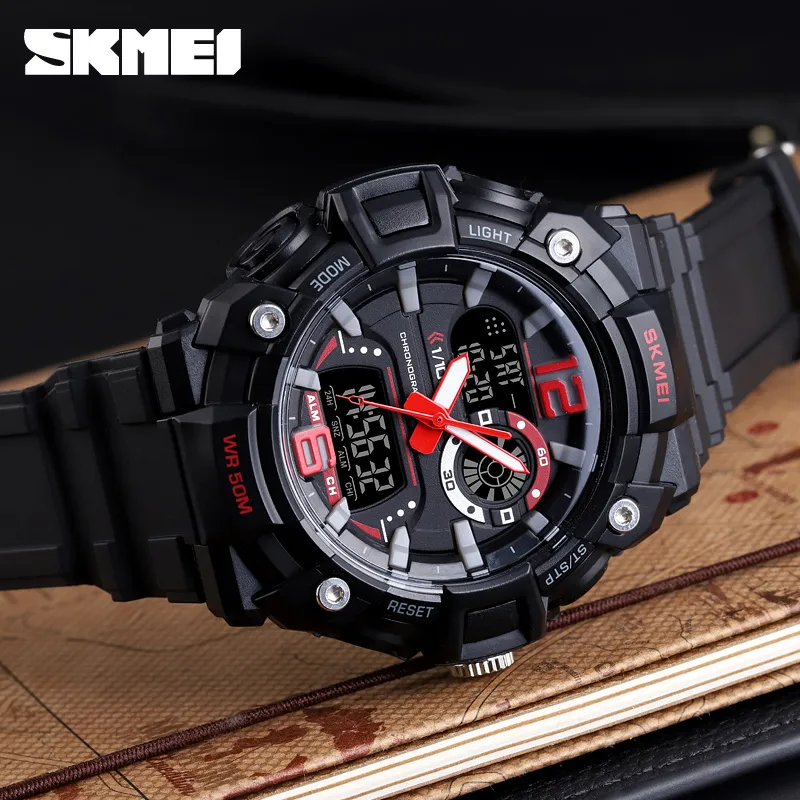 Skmei Sport Men Watch Digital Watch Fashion Display 5BAR مقاوم للماء Luminous 3 Time Multi-Function Watch Montre Homme 1529262J