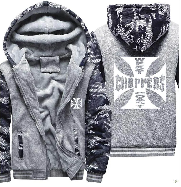 Westkust Choppers Gedrukte Hoodies Men Camouflage Sweatshirts Winter Warm Dikke Fleece Zipper Coat Jacket Harajuku Hoody Male7210345