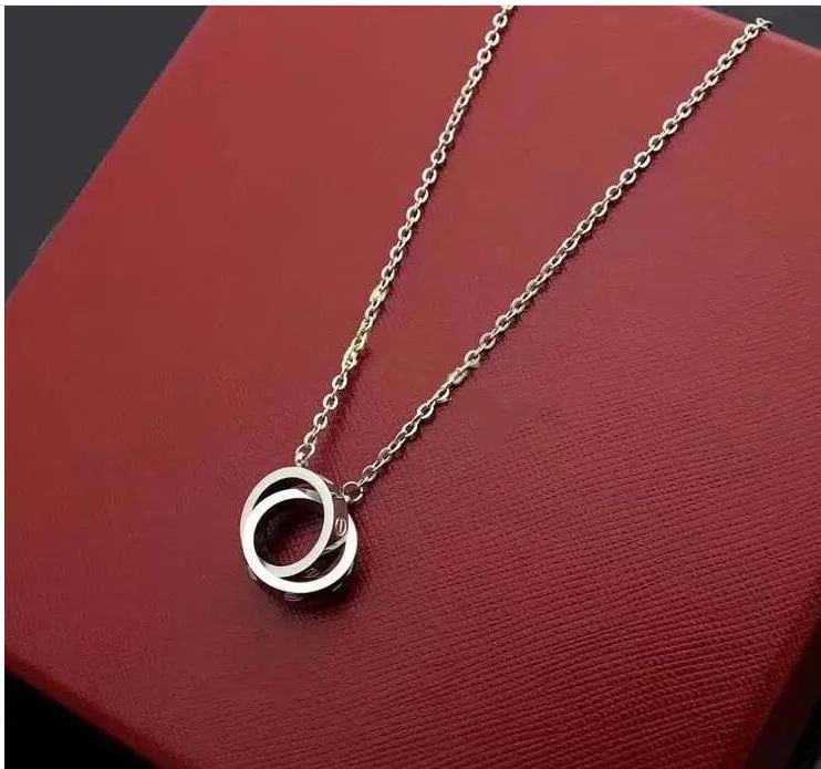 Double ring necklace 18K Rose Gold Lock bone chain short chain pendant for lovers317p