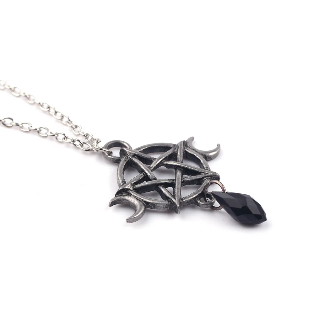 Collier de lune pentagramme surnaturel, pendentif en cristal noir, amulette étoile de Protection des sorcières pour femmes, accessoires de bijoux de charme, cadeau 1349T