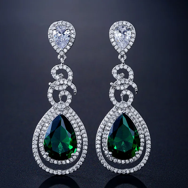 Platinum Plated CZ Teardrop Bridal Earrings Sparkle Statement Earrings Water Drop Zircon Evening Earrings Wedding Jewelry Women Gi288N