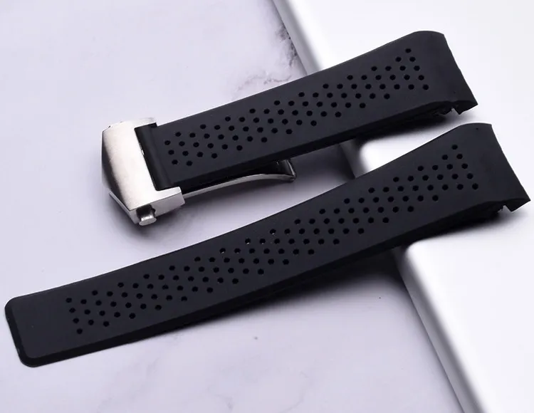 Bracelets de montre 22mm 24mm bracelets de montre pour étiquette noir plongée trous en caoutchouc de Silicone bracelet de remplacement en acier inoxydable 325L