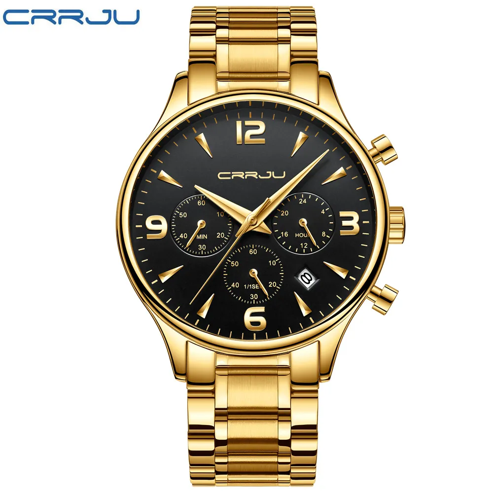 CRRJU nouvelle montre chronographe multifonction à Six broches pour hommes soldats de l'armée montre-bracelet en acier inoxydable montre-bracelet à Quartz mâle Clock2443
