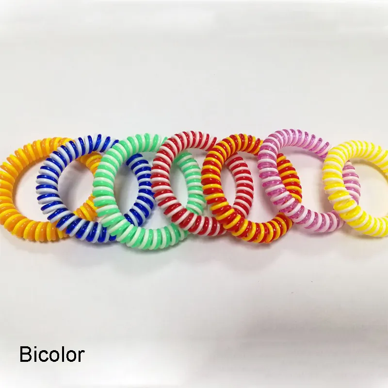 Braccialetto antizanzara Bicolor Anti-zanzara Telefono Anello di plastica capelli a spirale capelli Bambini Bracciale repellente zanzare adulti Anelli a mano BH1786 CY