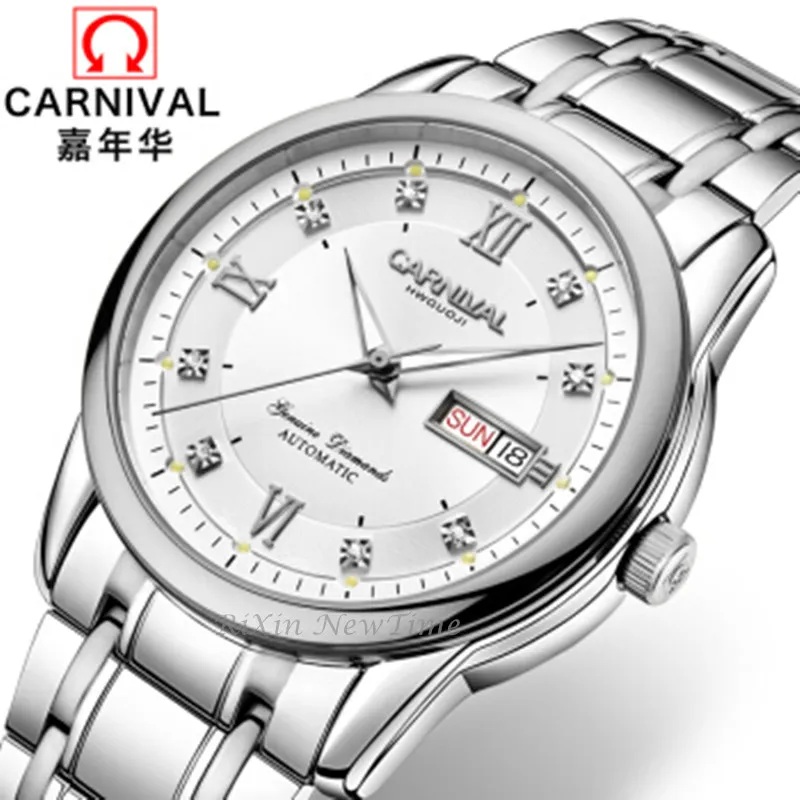Carnaval Suíça relógio mecânico Men safira aço de aço impermeável relógios top brand Luxo Erkek Kol Saati Relógios Relógios 243p