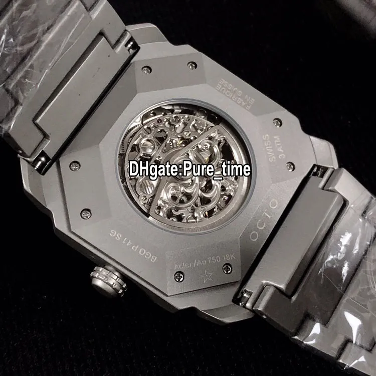 Edición Octo Finissimo Tourbillon Caja de acero de titanio 103016 102138 Dial gris Reloj automático para hombre Correa de acero Relojes deportivos P236T