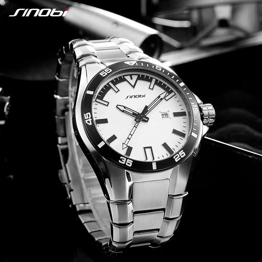 SINOBI мужские деловые часы из нержавеющей стали, роскошные высококачественные наручные часы со светящимися стрелками, водонепроницаемые Relogio Masculino2528