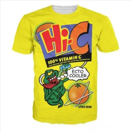 Новейшая футболка с 3D-принтом Ecto Cooler Orange Hi-C Citrus Drink с коротким рукавом Летние повседневные топы Футболки Модная футболка с круглым вырезом Мужской DX013