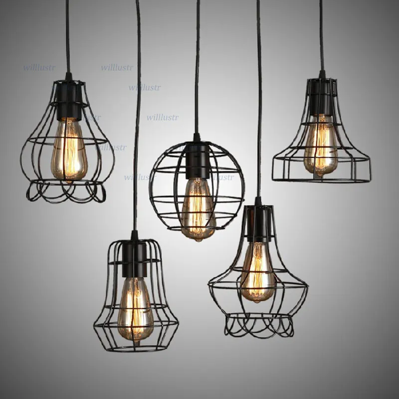 Rétro fer Suspension lampe Vintage Cage Suspension lumière bureau Bar el Loft balcon cour porche industriel suspendu Chandelier282A