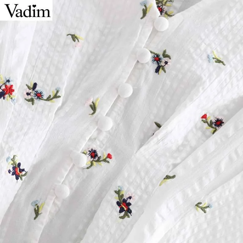 Vadim Women V-шеи цветочные вышивка блузка оборманы с коротким рукавом рубашки мода женские белые повседневные шикарные топы Blusas mujer da278 y19042902