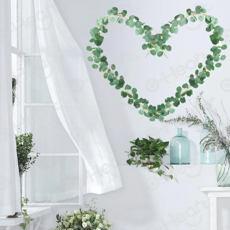 Guirnalda de eucalipto de imitación para boda, 2M, hojas de seda falsas, enredaderas, plantas artificiales, guirnalda verde para el hogar, mesa de boda, decoración de arco 232z