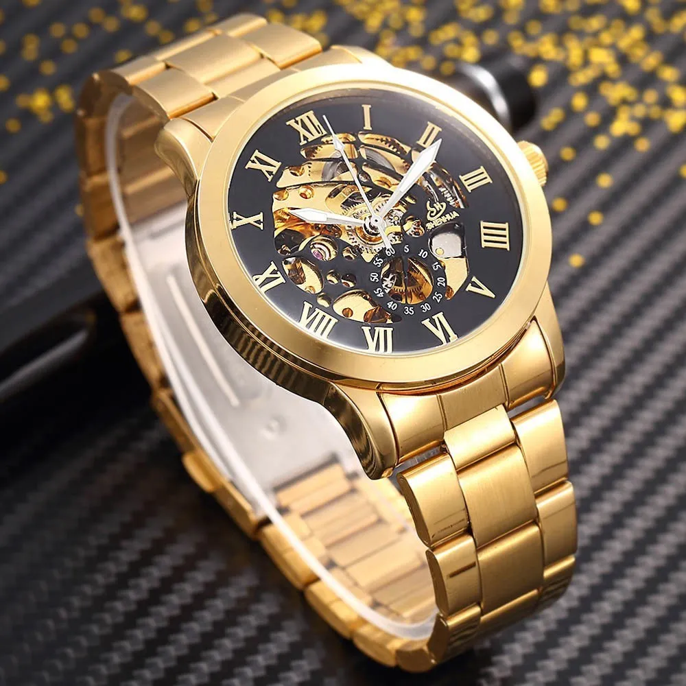 Shenhua Golden Skeleton Orologio meccanico automatico da uomo Moda impermeabile antiurto Orologio meccanico Orologio da uomo Orologi da uomo Y19062328B