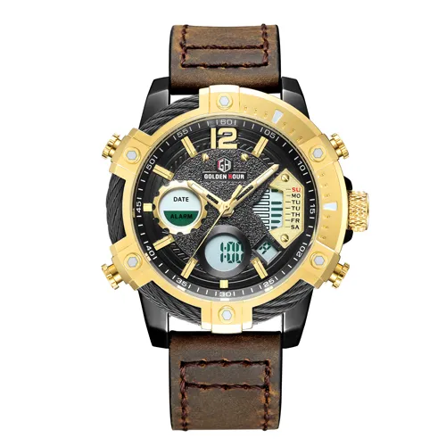 Reloj Hombre GOLDENHOUR hommes montre automatique Sport numérique étanche mâle horloge cuir armée homme montre Relogio Masculino256B