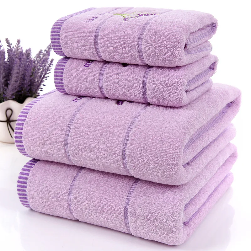 Towel High Quality 100% Lavender Cotton Fabric Set Bath Towels For Adults child Face Bathroom 1328Z