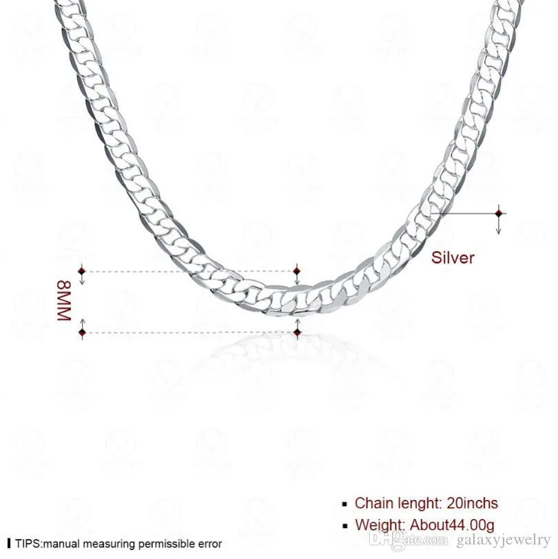 Yhamni original 925 prata vintage colar de corrente jóias masculinas 8mm moda declaração colar lado completo yn034295s