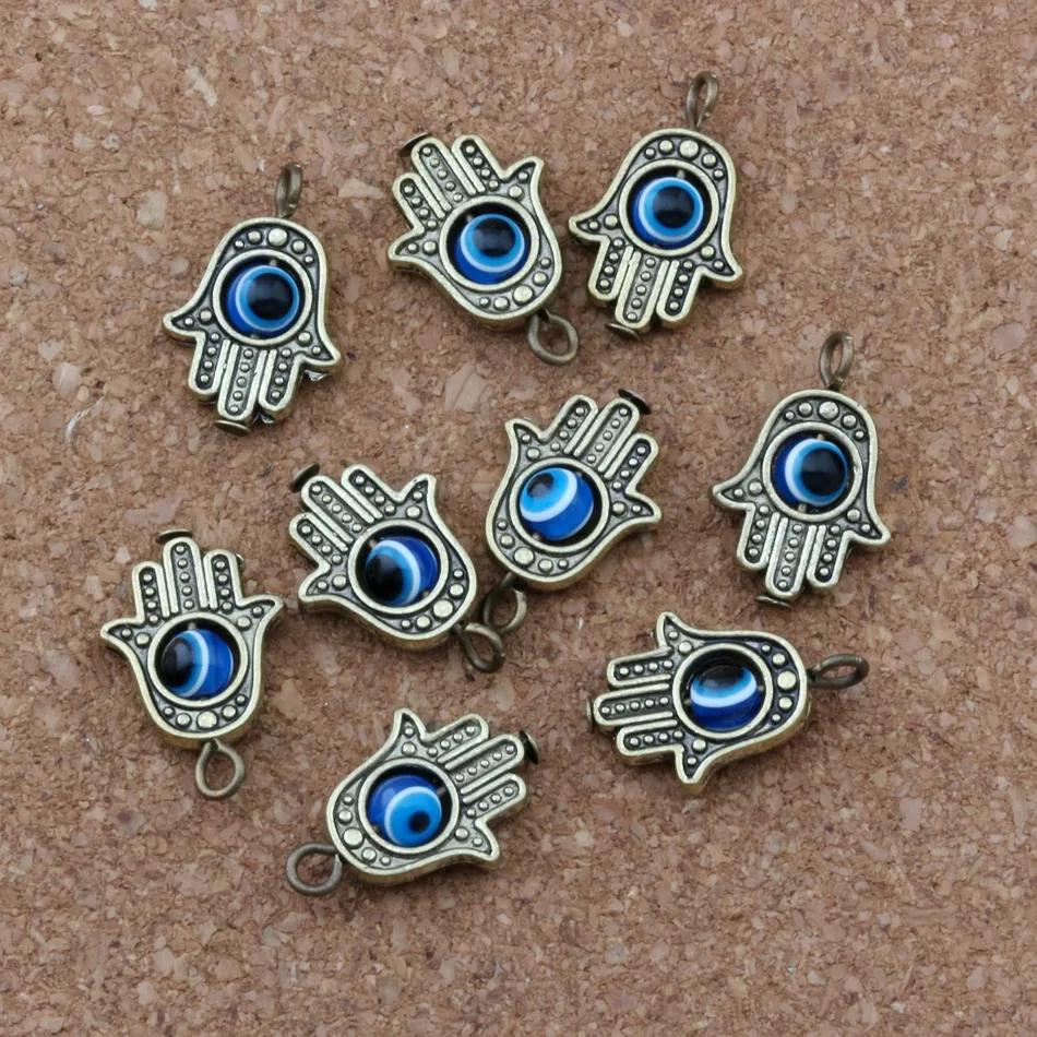 90 pçs hamsa mão olho azul talão kabbalah boa sorte pingente jóias diy ajuste pulseiras colar brincos 18 2x12 8mm 3 cores A-3280K