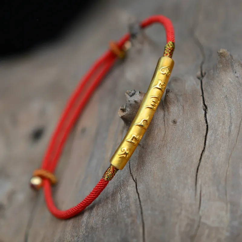Tibetansk buddhism 990 silver sterling sex ord armband lycklig röd vax sträng handgjorda amulett smycken mx190727