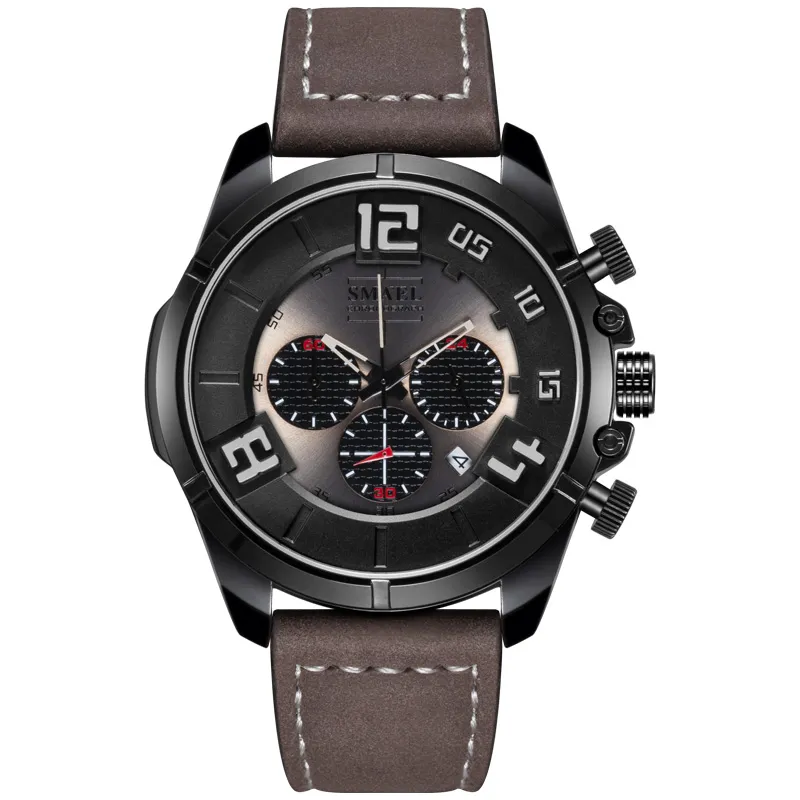 Smael New Casual Sport Mens Watches Top Brand Luxury Leather Fashion Wrist Watch for Male Clock SL-9075 Chronograph Arm Warwatches M2815