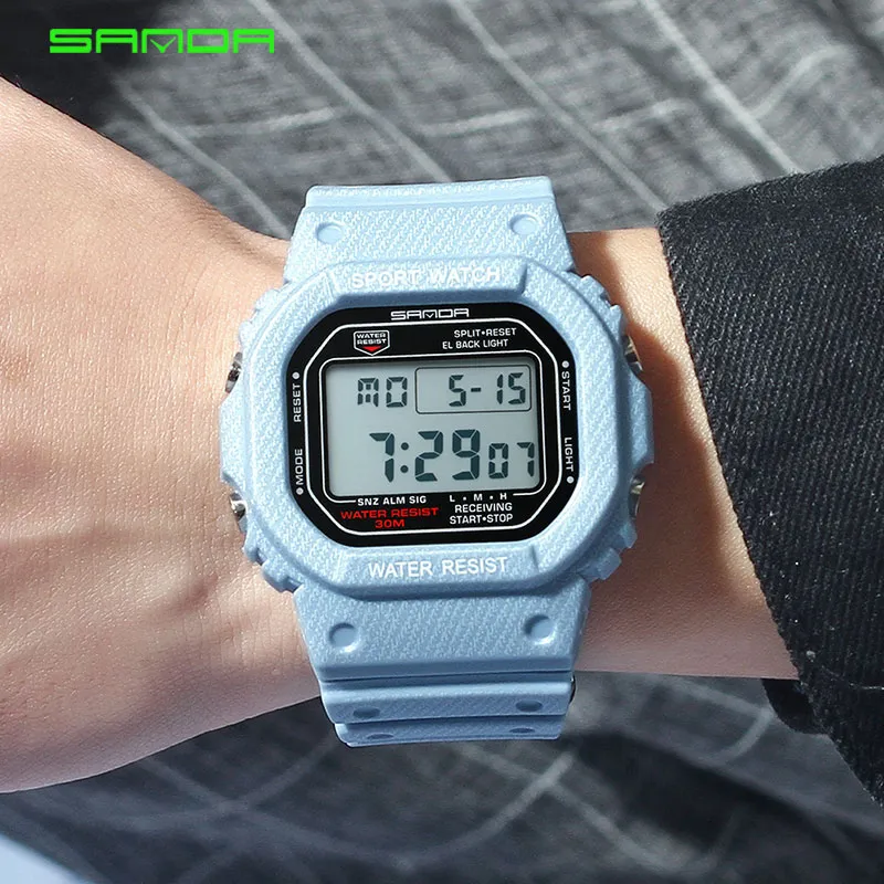 2019 New Denim SANDA Sport Digital Watch G Style LED Men's Watches Waterproof Resist Clock relogio masculino esportivo1196U