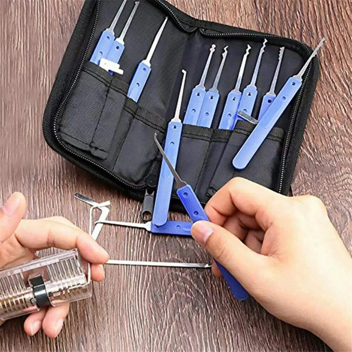 18 ferramentas de serralheiro transparente kit de bloqueio de prática com extrator de chave quebrada ferramenta de remoção de ganchos palhetas de bloqueio de hardware locksmit311i