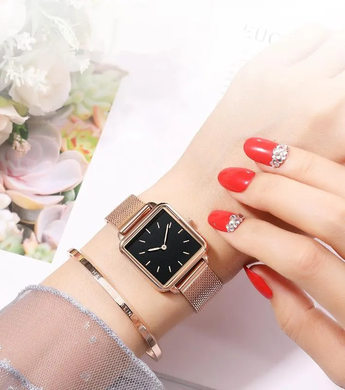 Mode carré femmes montres 2020 femmes or Rose montres maille bracelet Quartz montres aucune marque Wach 257a