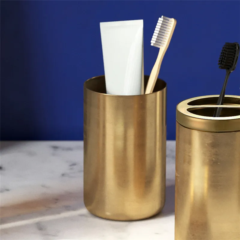 Bathroom Accessories Set 304 Stainless Steel Soap Dispenser Soap Dish Toothbrush Holder Gargle Cup Gold Finished Bathroom Set T200518