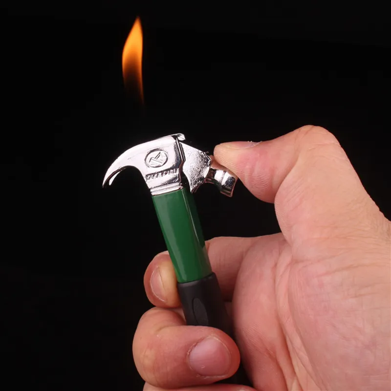 Butane Gas Lighter Creative Mini Metal Hammer shape Cigarette Lighters Portable Outdoor Flame Igniter