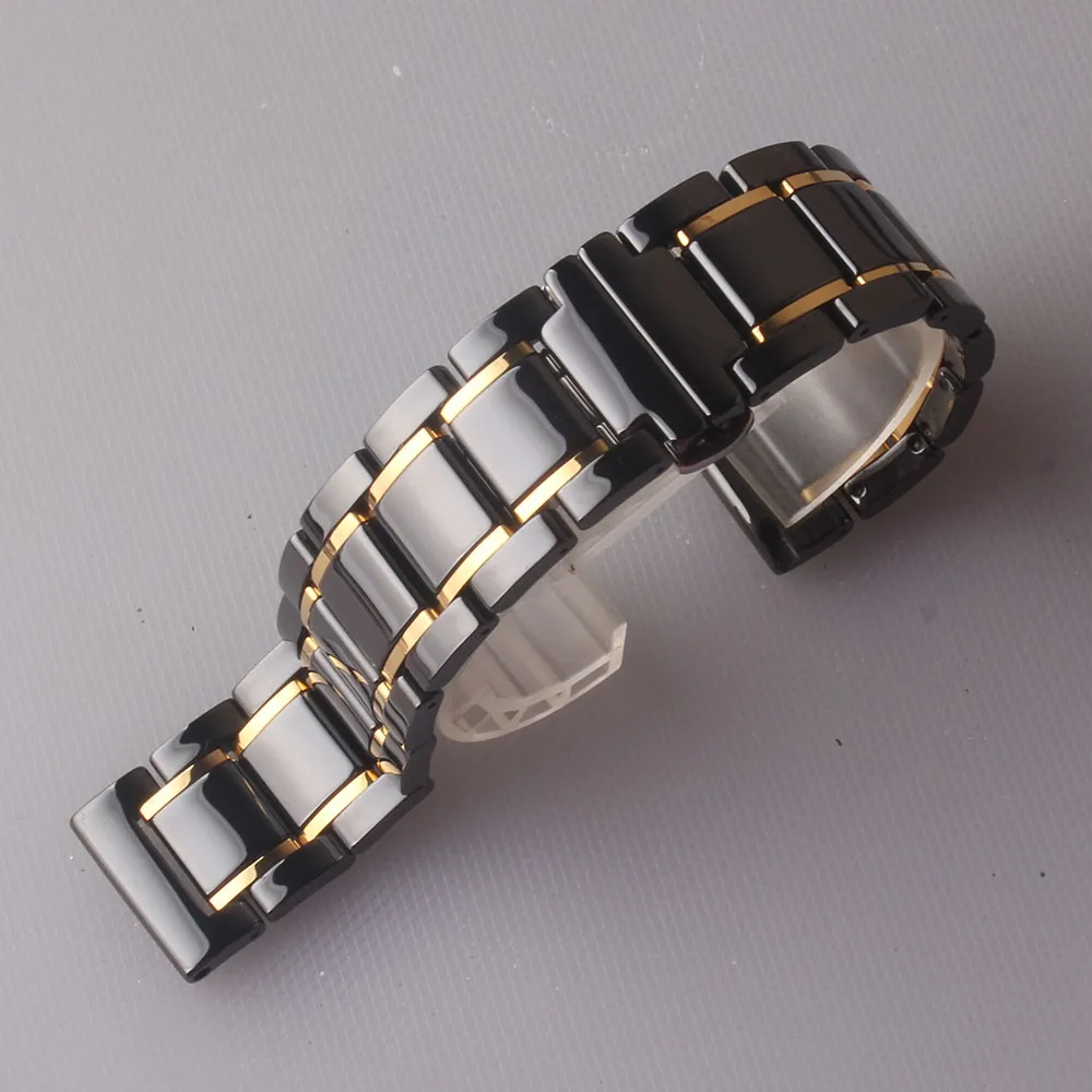 20mm 21mm 22mm 23mm 24mm Bracelets de montre en céramique STRAP Accessoires de montre de haute qualité Noir avec or pour montre intelligente hommes femmes releas316w