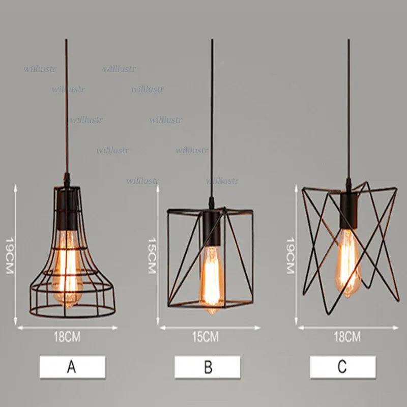 Retro Iron Pendant LAMP خمر قفص تعليق Light Office Bar El Loft Balcony Yard Porch Industrial Hanging Chandelier282a