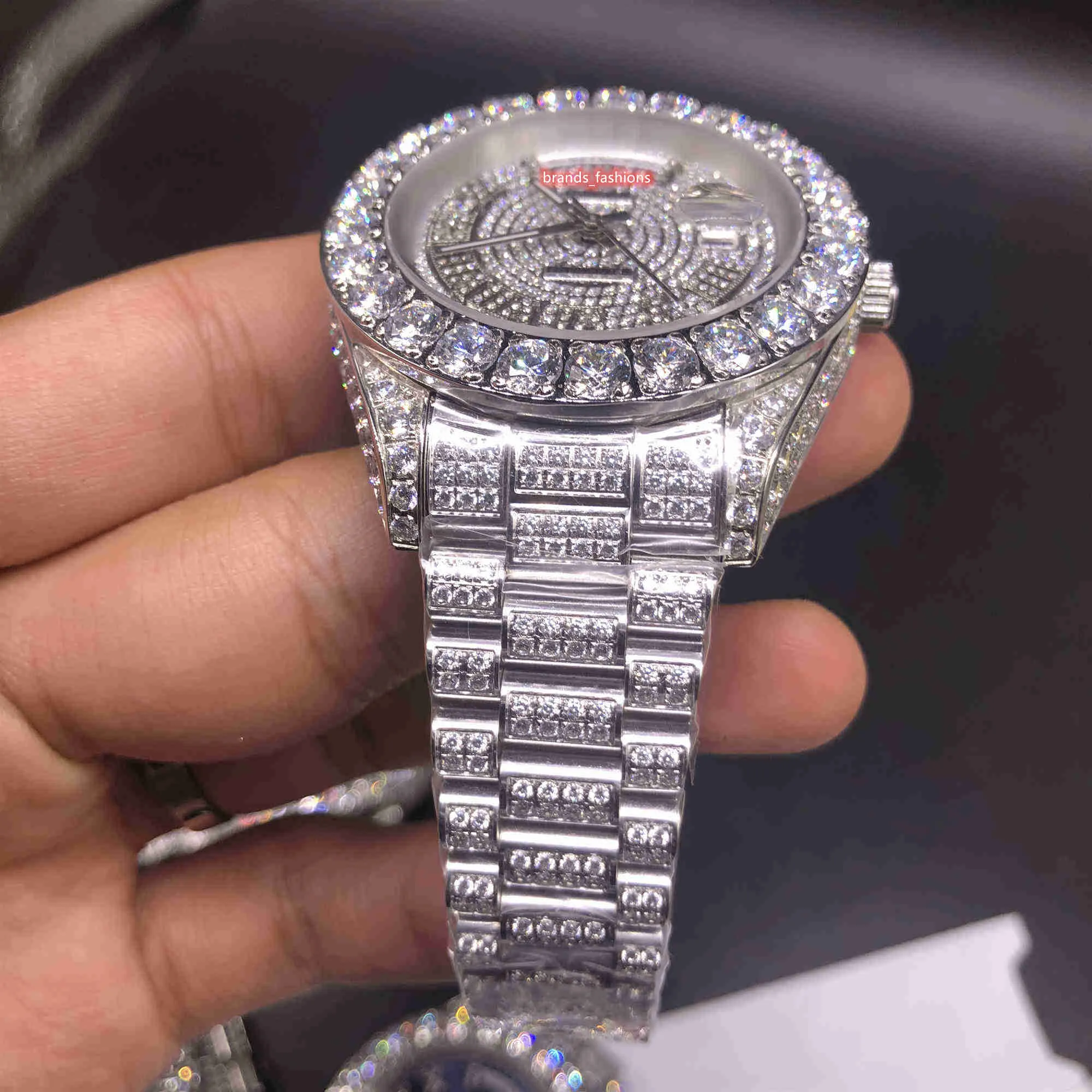 Automatisk mekanisk herr modeklocka Diamond Face Watch Pong Set diamant armbandsur rostfritt stål diamantklockor242c