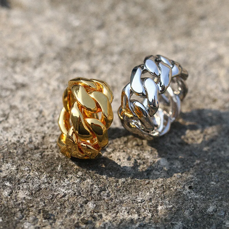 Modne mężczyźni pierścionki kobiety złoto srebrne kolory kubańskie pierścienie łańcucha dla mężczyzn kobiety moda bling hypo biżuteria pop biżuteria 230f