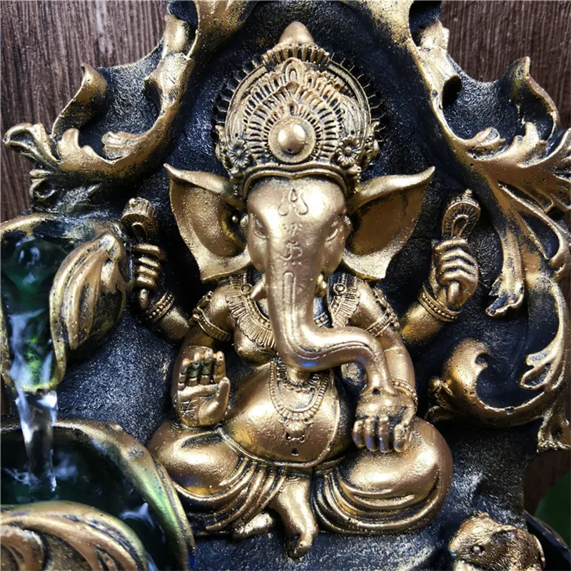 Ręcznie robione hinduskie ganesha statua wewnętrzna fontanna wodna LED Waterscape Dekoracje domu Lucky Feng Shui Ozdoby powietrzne T20032494753