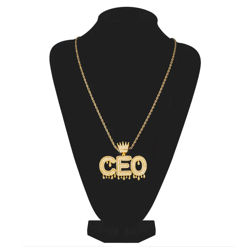 Hip Hop Nome personalizado Colar de colar espumante Crown Letra de pingente de tênis Pingente Colar para homens Mulheres Gold Silver324h