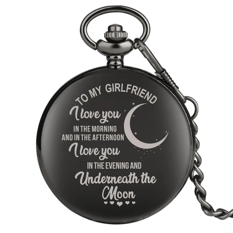 Fashion Classical Watches Full Black I Love You To My Mom 아빠 아내 Husaband Unisex Quartz Pocket Watch Pendant Chain Family Gift2163