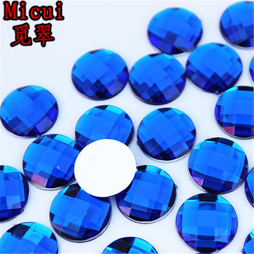 MICUI 14 mm Crystal Round Flatback Mélange Couleur Couleur en acrylique Himitone Glue sur les cristaux de strass Stones Gemmes sans trou pour les bijoux CRAF193Q